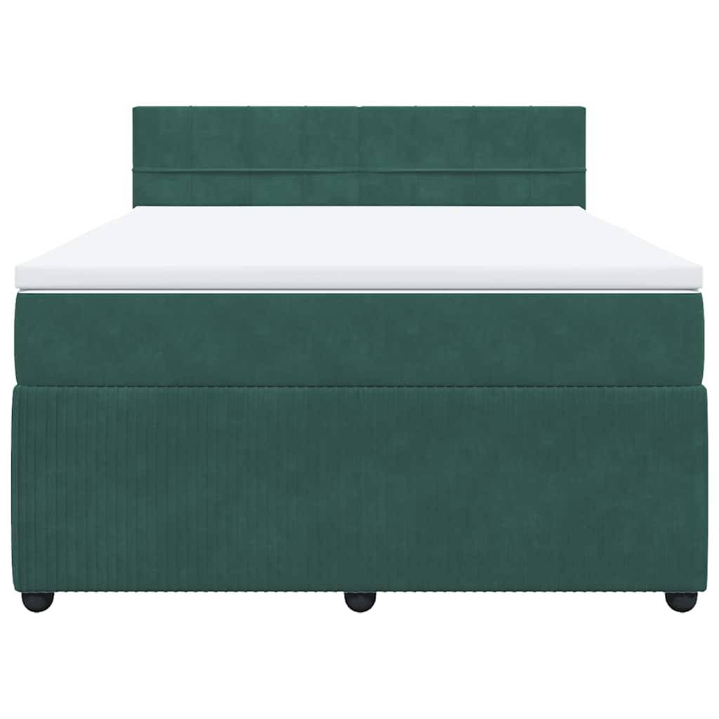 vidaXL Boxspringbett mit Matratze Dunkelgrün 140x190 cm Samt