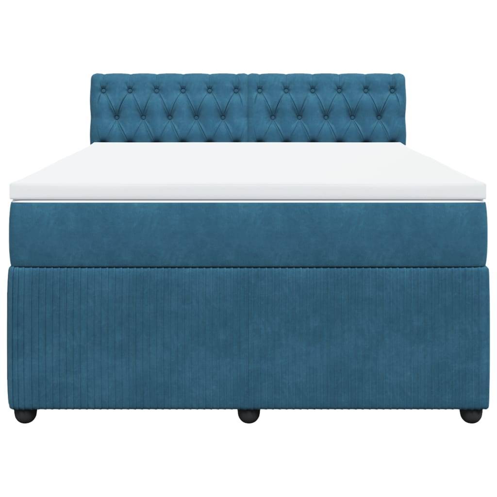 vidaXL Boxspringbett mit Matratze Blau 140x200 cm Samt