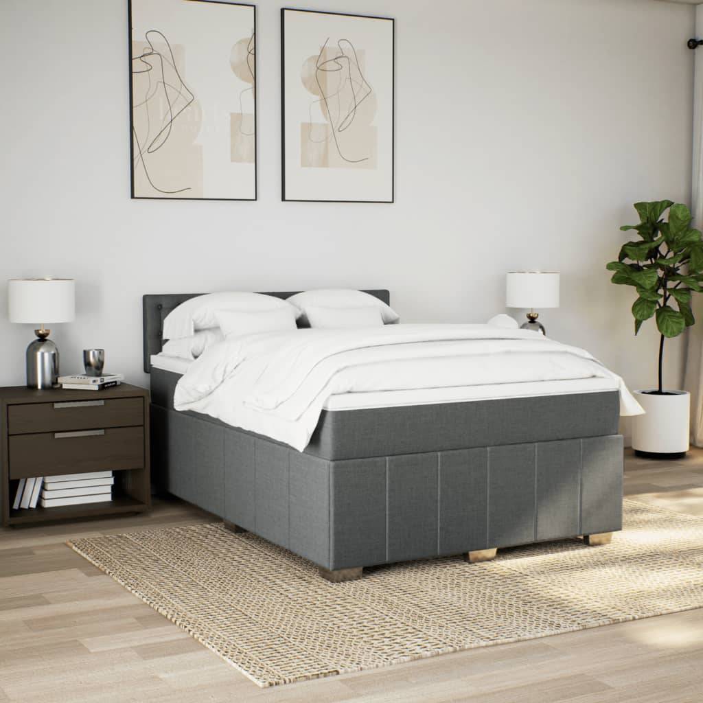vidaXL Boxspringbett mit Matratze Dunkelgrau 160x200 cm Stoff