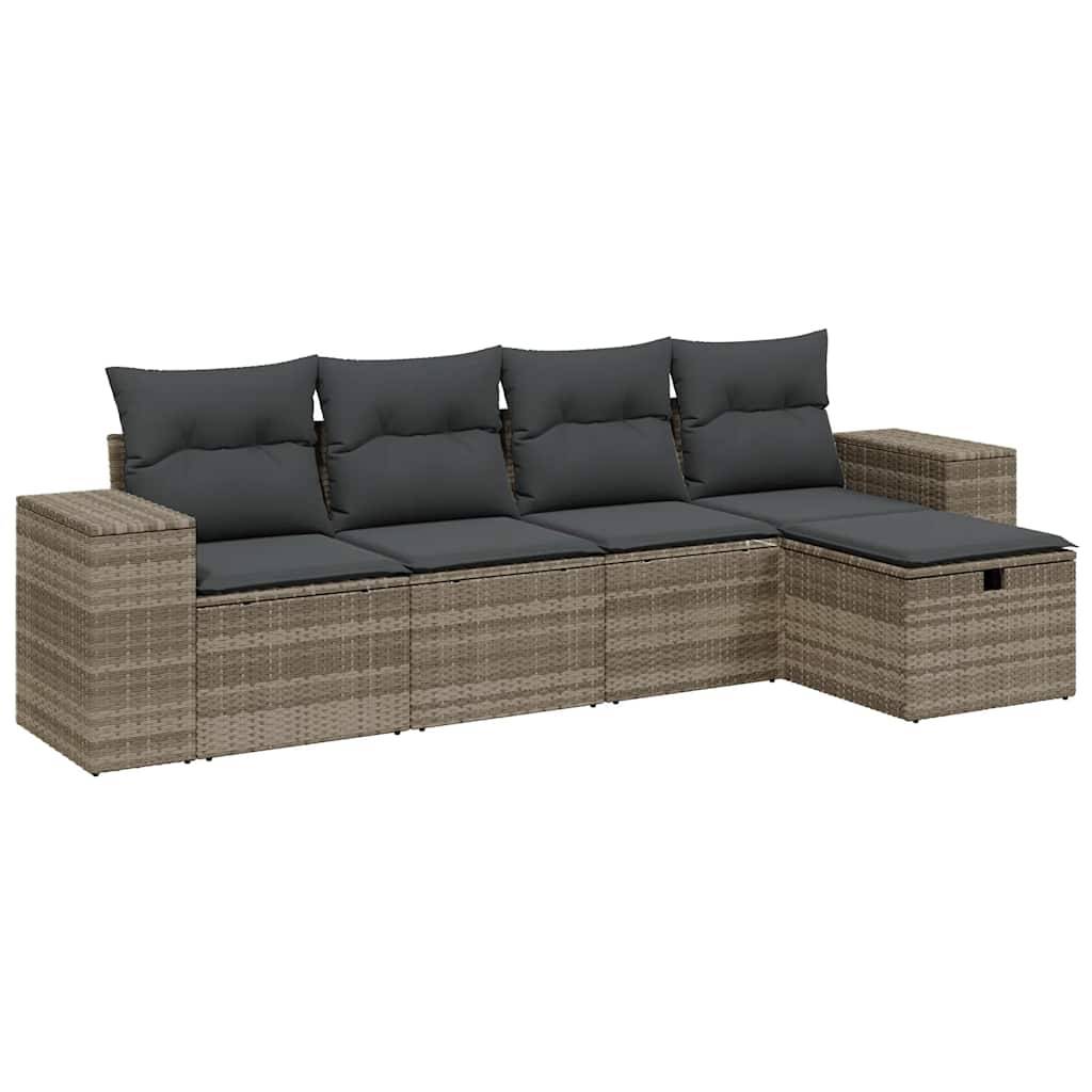 vidaXL 5-tlg. Garten-Sofagarnitur mit Kissen Hellgrau Poly Rattan