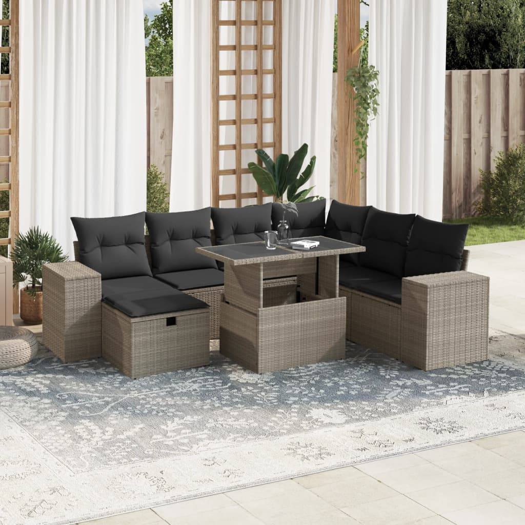 vidaXL 8-tlg. Garten-Sofagarnitur mit Kissen Hellgrau Poly Rattan