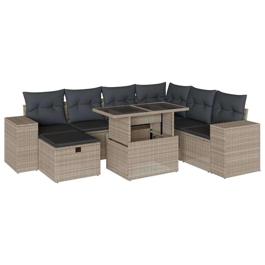 vidaXL 8-tlg. Garten-Sofagarnitur mit Kissen Hellgrau Poly Rattan