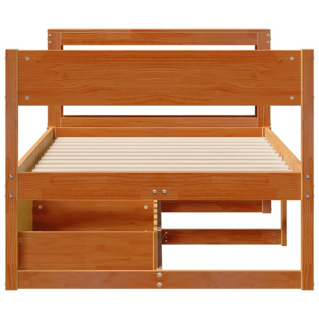 vidaXL Massivholzbett ohne Matratze Wachsbraun 75x190 cm Kiefernholz