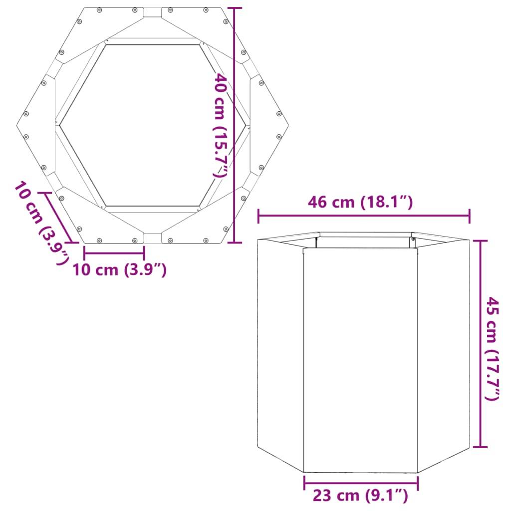 vidaXL Pflanzkübel 2 Stk. Olivgrün Sechseckig 46x40x45 Stahl