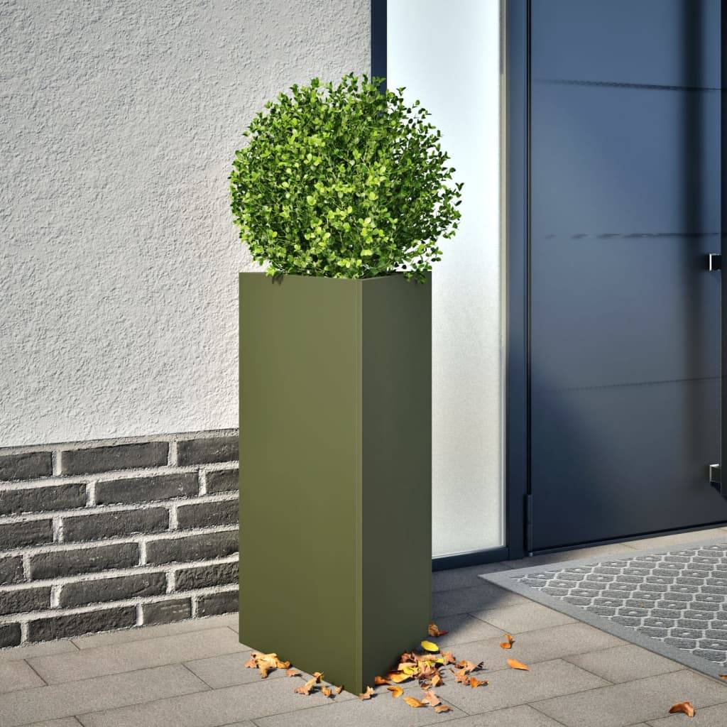 vidaXL Pflanzkübel 2 Stk. Olivgrün Dreieckig 40x34,5x70 cm Stahl