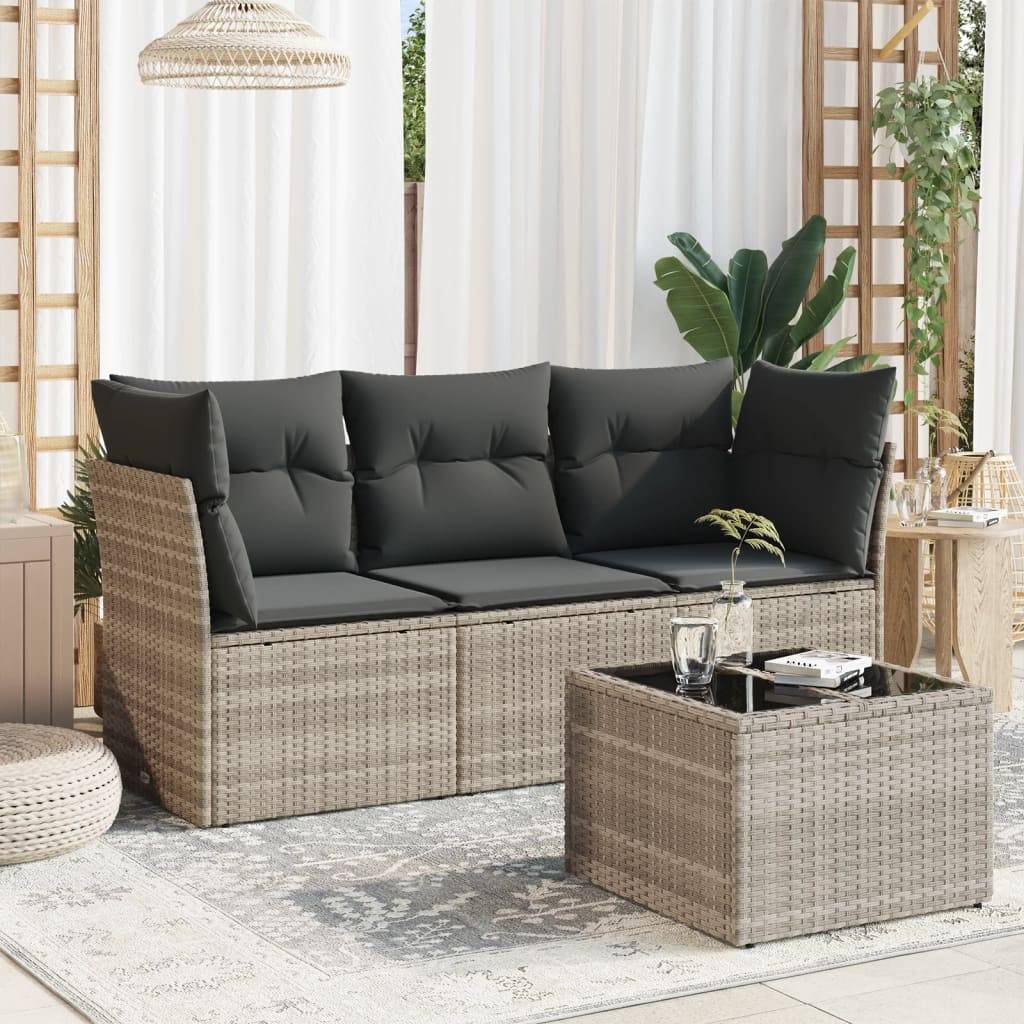 vidaXL 4-tlg. Garten-Sofagarnitur mit Kissen Hellgrau Poly Rattan