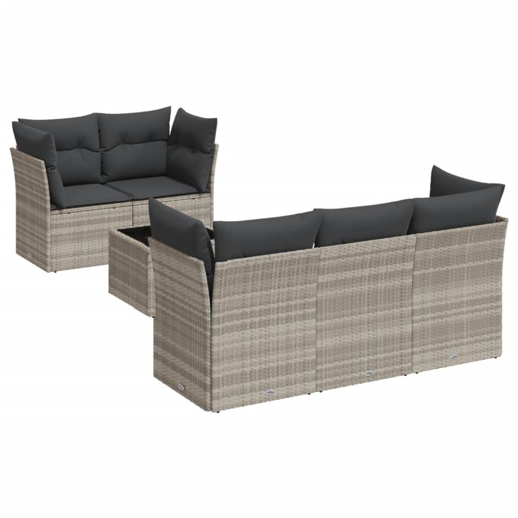 vidaXL 6-tlg. Garten-Sofagarnitur mit Kissen Hellgrau Poly Rattan
