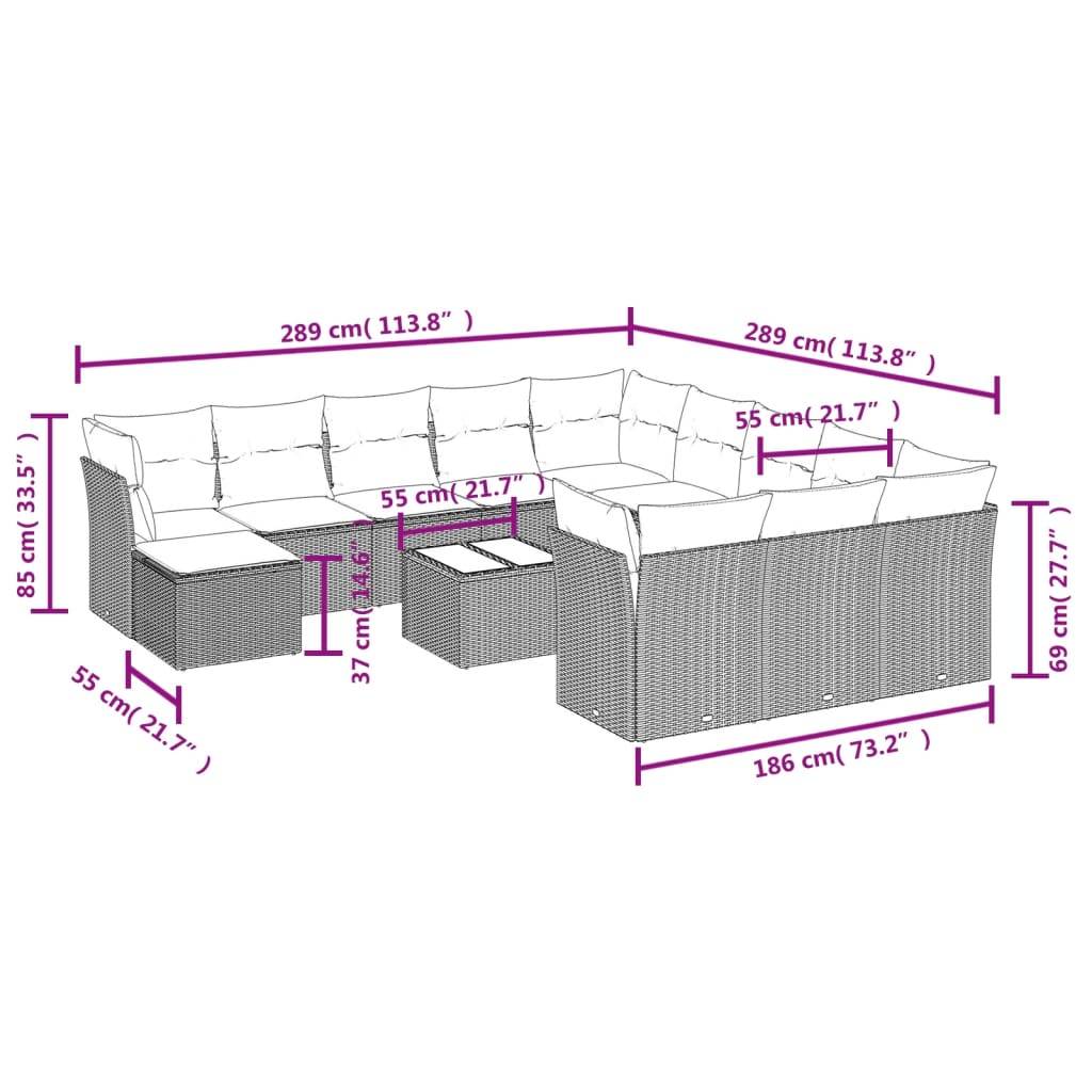 vidaXL 13-tlg. Garten-Sofagarnitur mit Kissen Hellgrau Poly Rattan