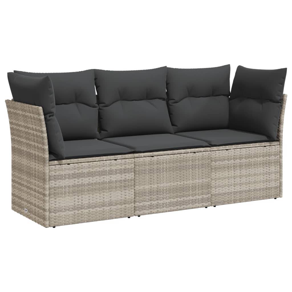 vidaXL 3-tlg. Garten-Sofagarnitur mit Kissen Hellgrau Poly Rattan