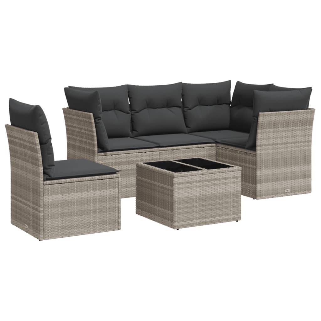 vidaXL 6-tlg. Garten-Sofagarnitur mit Kissen Hellgrau Poly Rattan