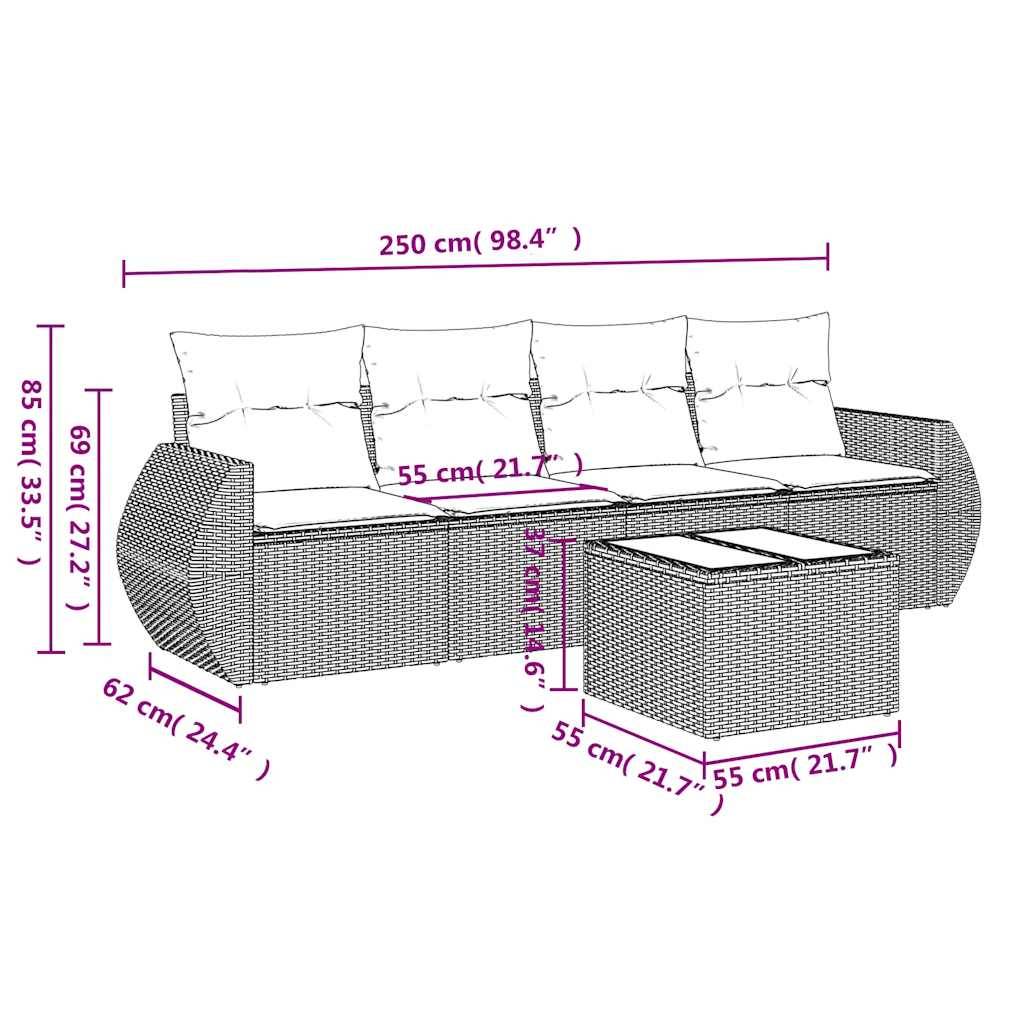 vidaXL 5-tlg. Garten-Sofagarnitur mit Kissen Hellgrau Poly Rattan