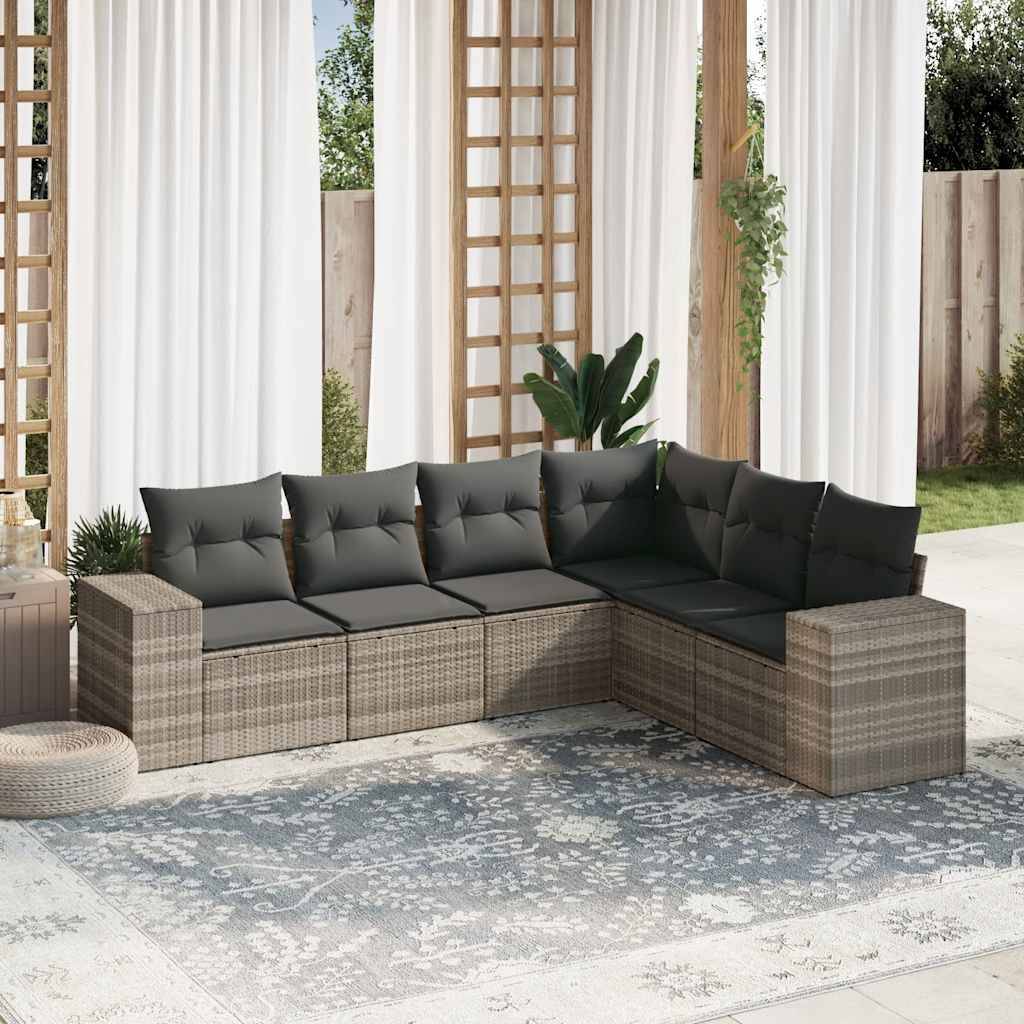 vidaXL 6-tlg. Garten-Sofagarnitur mit Kissen Hellgrau Poly Rattan