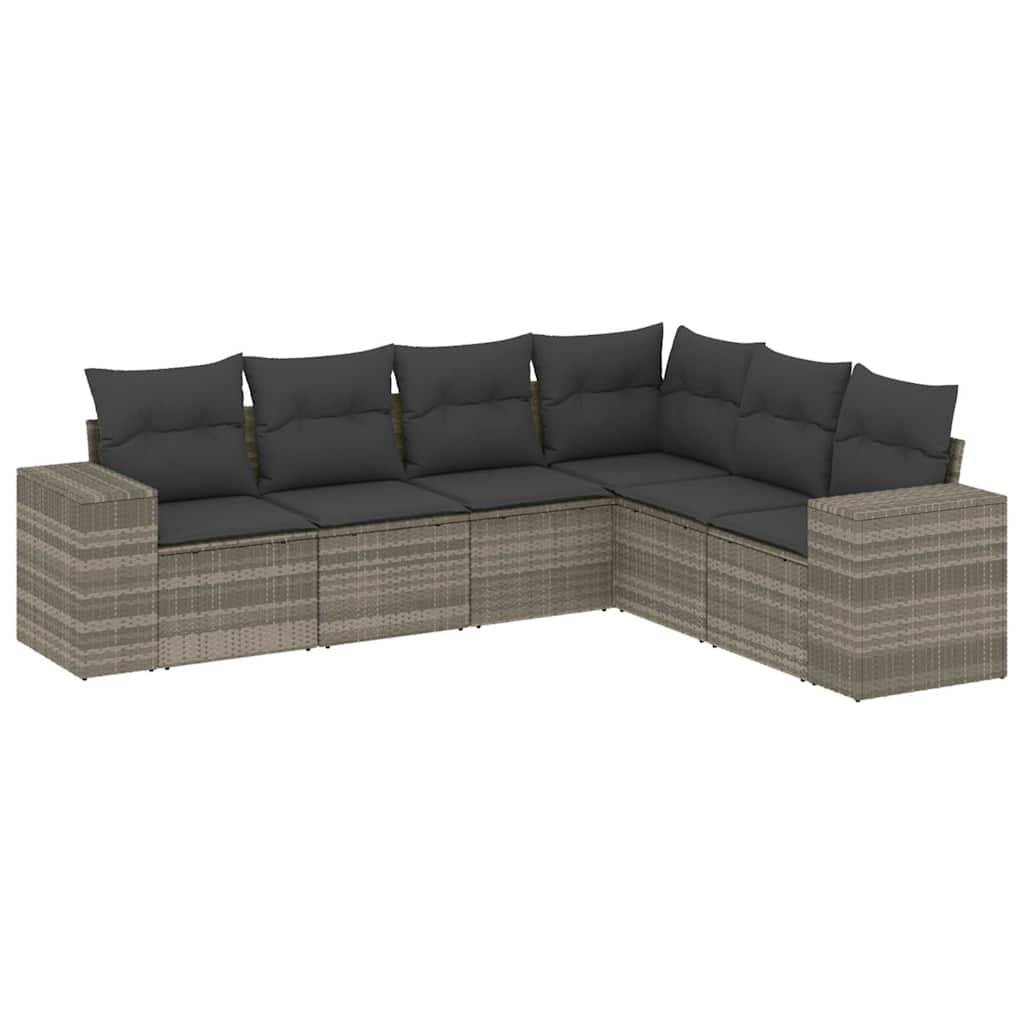 vidaXL 6-tlg. Garten-Sofagarnitur mit Kissen Hellgrau Poly Rattan
