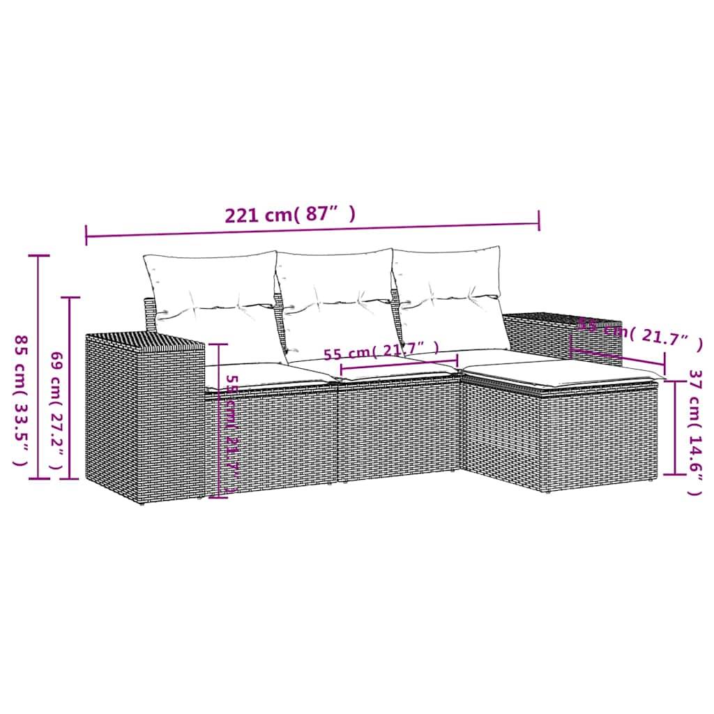 vidaXL 4-tlg. Garten-Sofagarnitur mit Kissen Hellgrau Poly Rattan