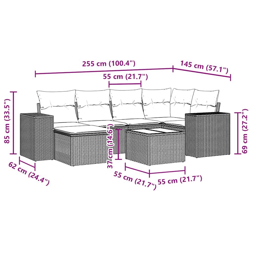 vidaXL 7-tlg. Garten-Sofagarnitur mit Kissen Hellgrau Poly Rattan