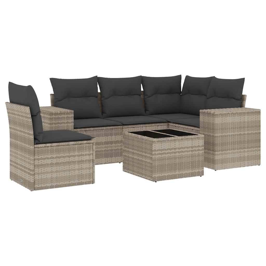 vidaXL 6-tlg. Garten-Sofagarnitur mit Kissen Hellgrau Poly Rattan