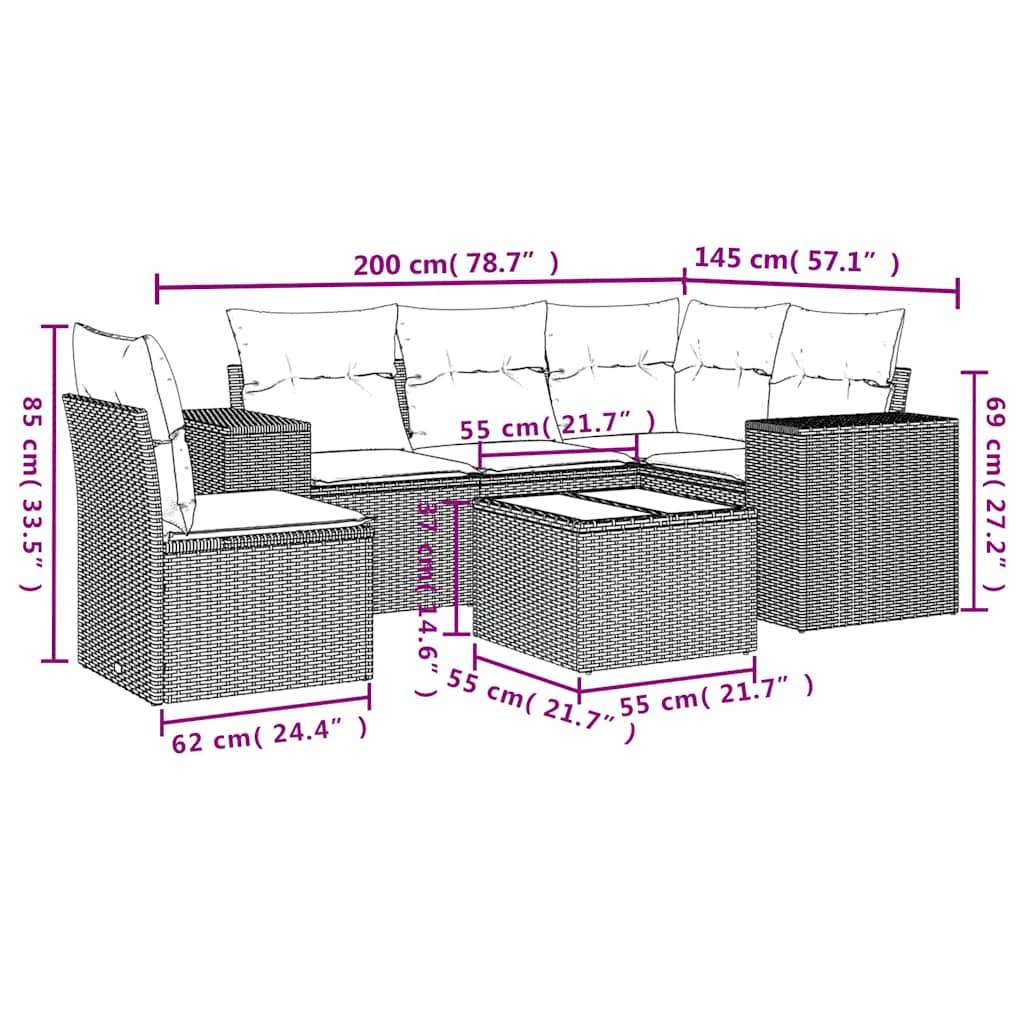 vidaXL 6-tlg. Garten-Sofagarnitur mit Kissen Hellgrau Poly Rattan