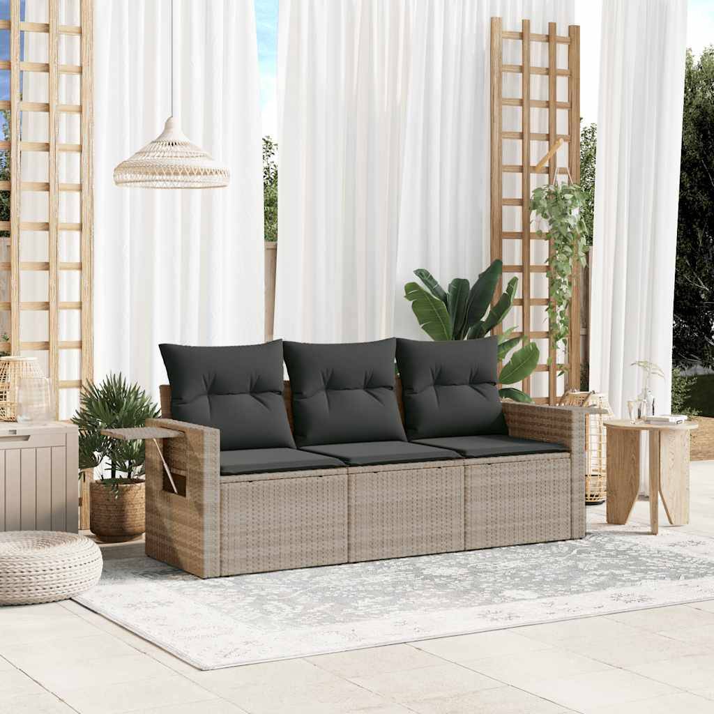 vidaXL 3-tlg. Garten-Sofagarnitur mit Kissen Hellgrau Poly Rattan