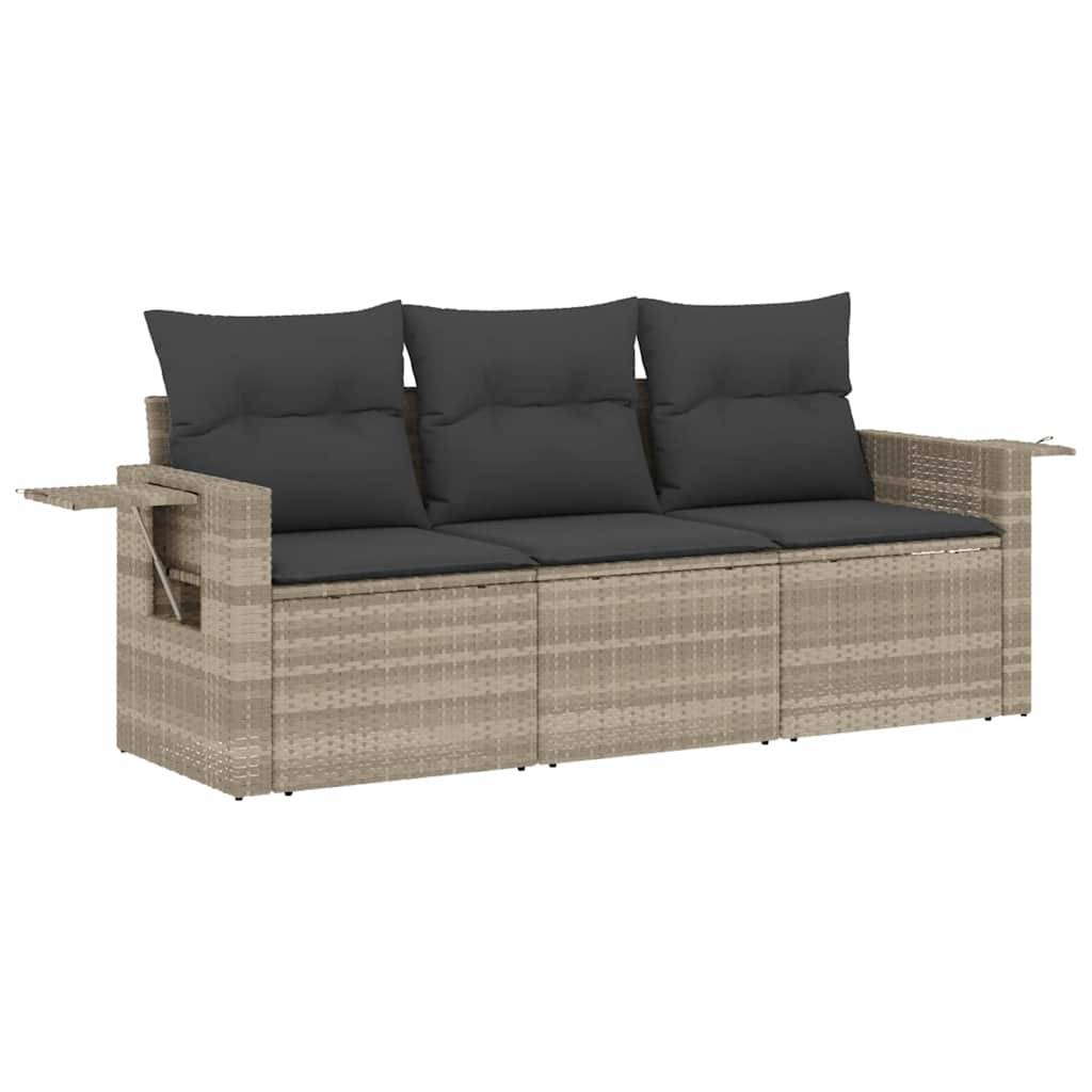 vidaXL 3-tlg. Garten-Sofagarnitur mit Kissen Hellgrau Poly Rattan