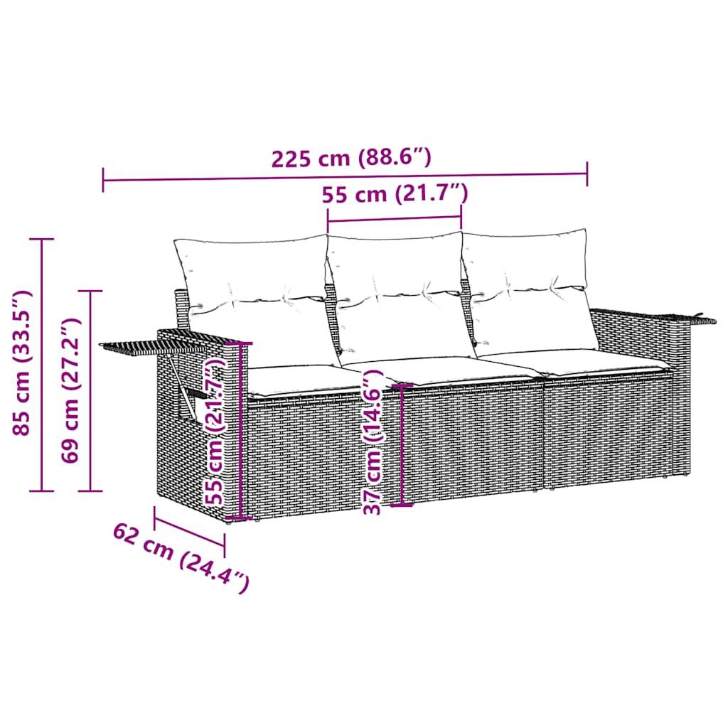 vidaXL 3-tlg. Garten-Sofagarnitur mit Kissen Hellgrau Poly Rattan