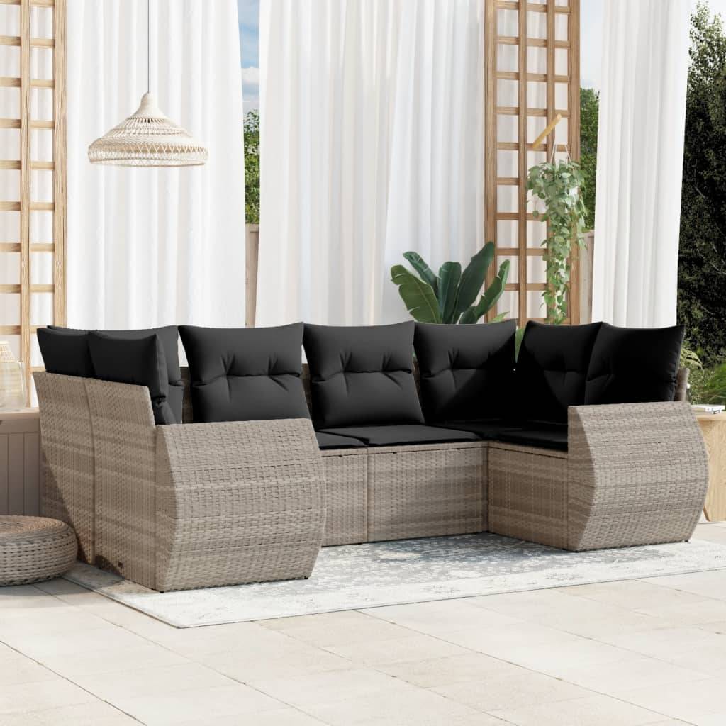 vidaXL 6-tlg. Garten-Sofagarnitur mit Kissen Hellgrau Poly Rattan