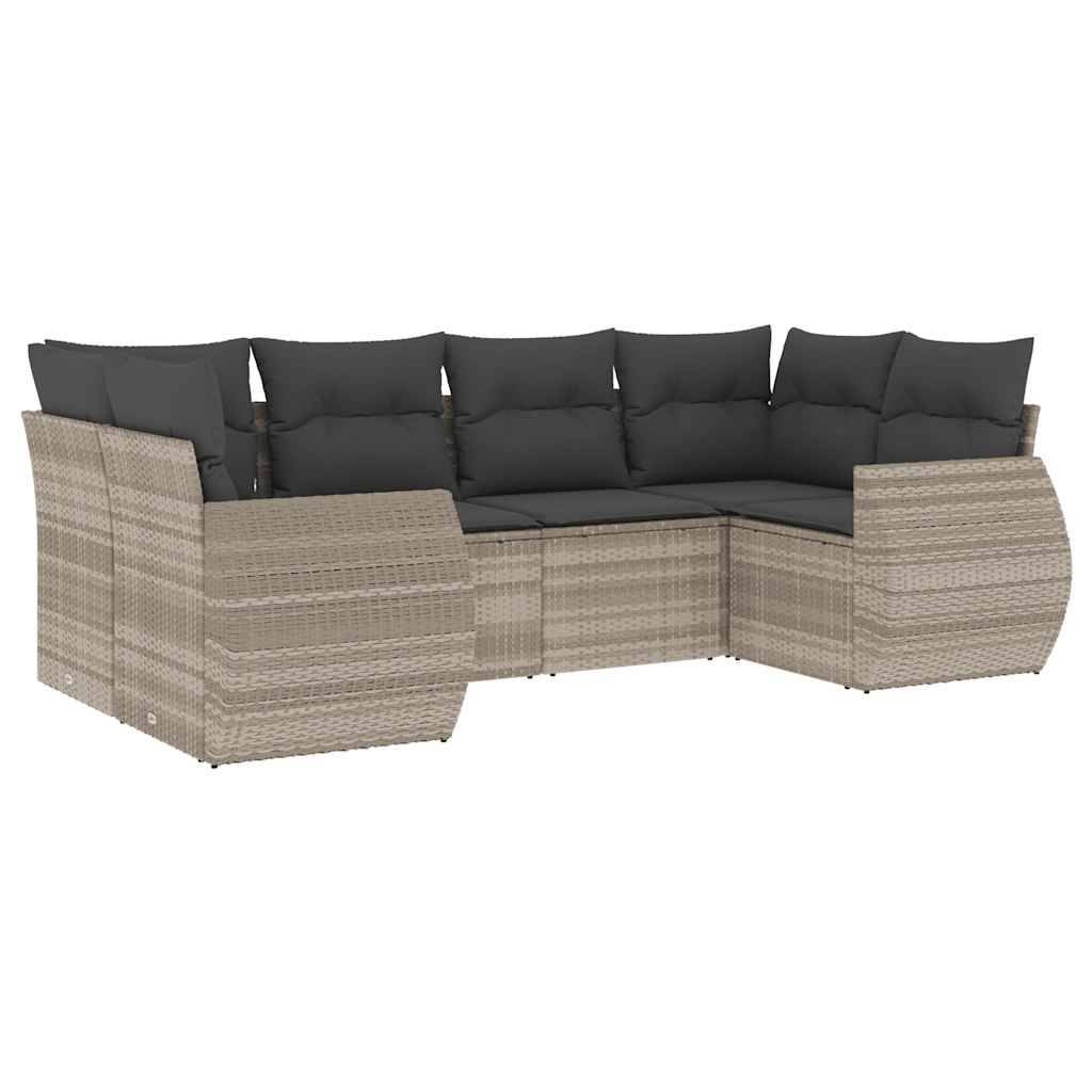 vidaXL 6-tlg. Garten-Sofagarnitur mit Kissen Hellgrau Poly Rattan