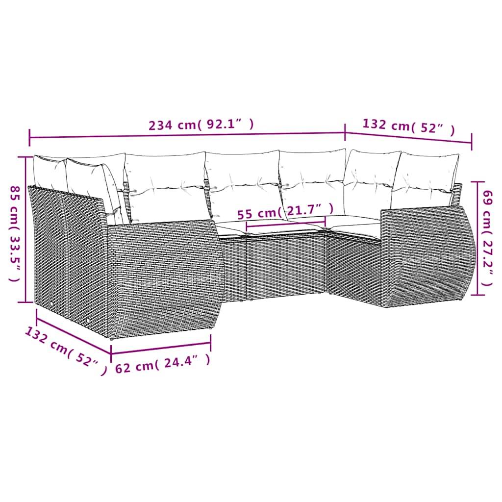 vidaXL 6-tlg. Garten-Sofagarnitur mit Kissen Hellgrau Poly Rattan
