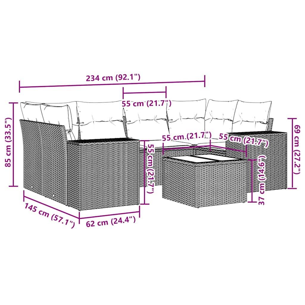 vidaXL 7-tlg. Garten-Sofagarnitur mit Kissen Hellgrau Poly Rattan