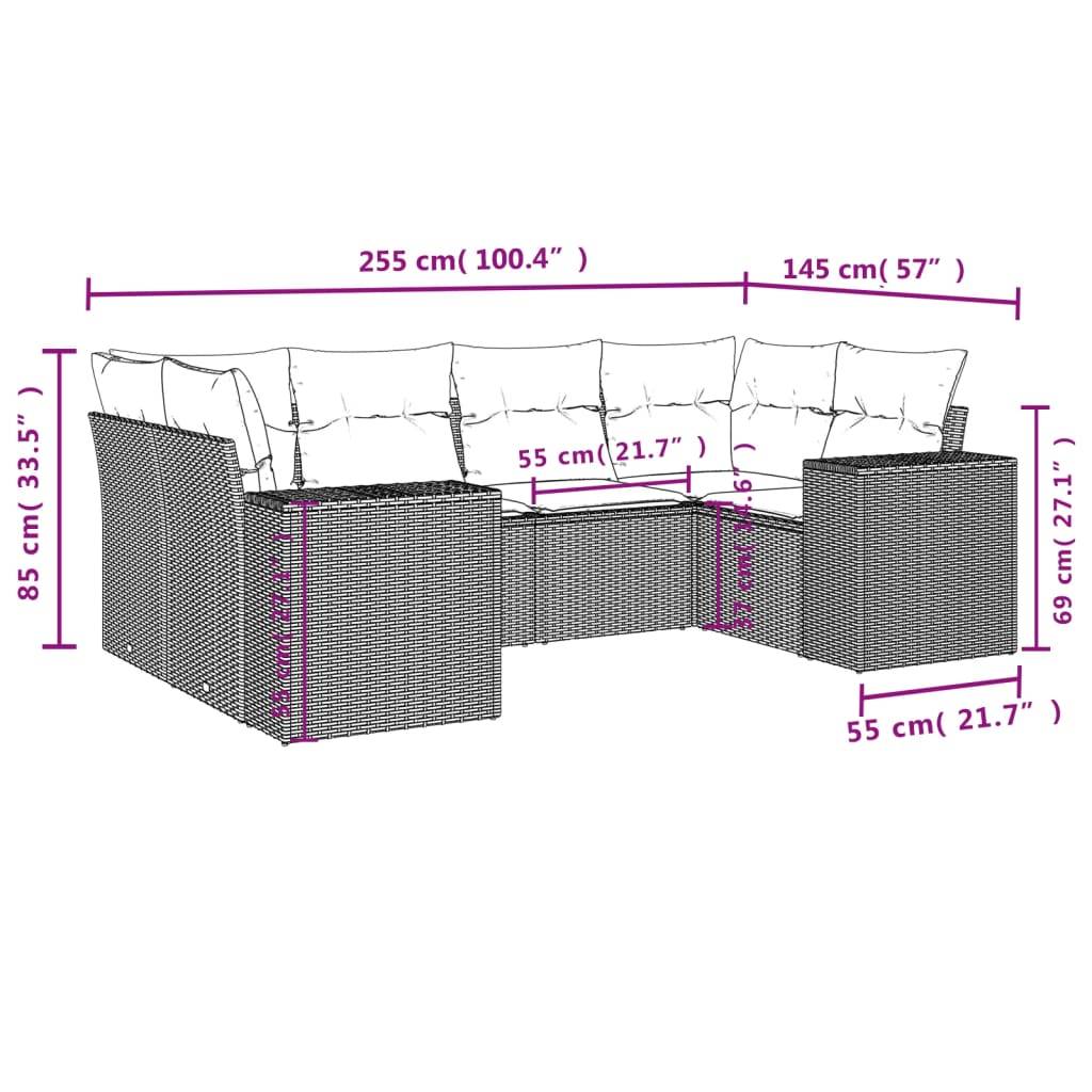 vidaXL 6-teiliges Gartensofa-Set mit Kissen, schwarzes Polyrattan