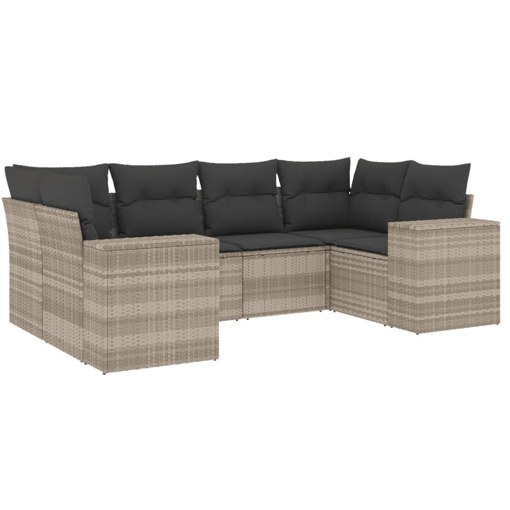 vidaXL 6-tlg. Garten-Sofagarnitur mit Kissen Hellgrau Poly Rattan