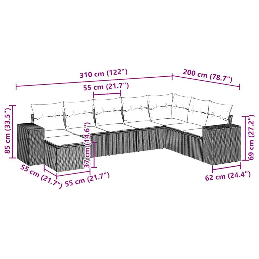 vidaXL 6-tlg. Garten-Sofagarnitur mit Kissen Hellgrau Poly Rattan