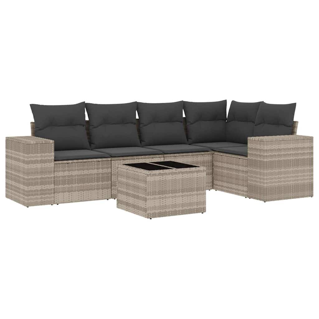 vidaXL 6-tlg. Garten-Sofagarnitur mit Kissen Hellgrau Poly Rattan