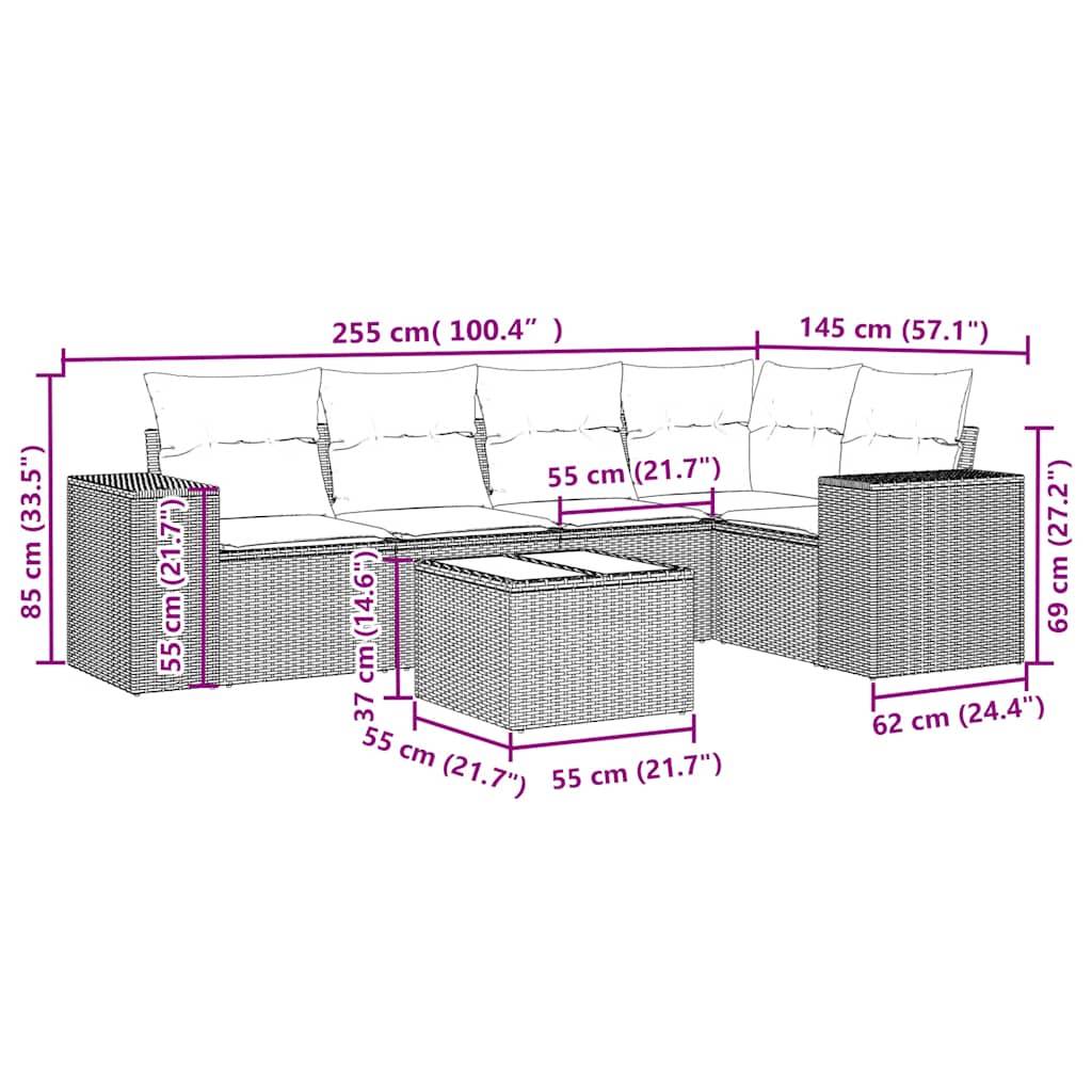 vidaXL 6-tlg. Garten-Sofagarnitur mit Kissen Hellgrau Poly Rattan