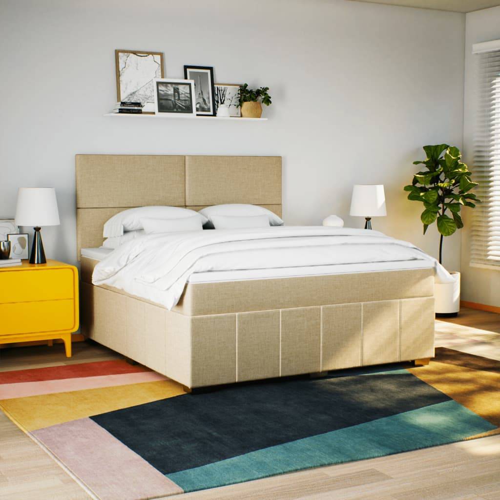 vidaXL Boxspringbett mit Matratze Creme 180x200 cm Stoff