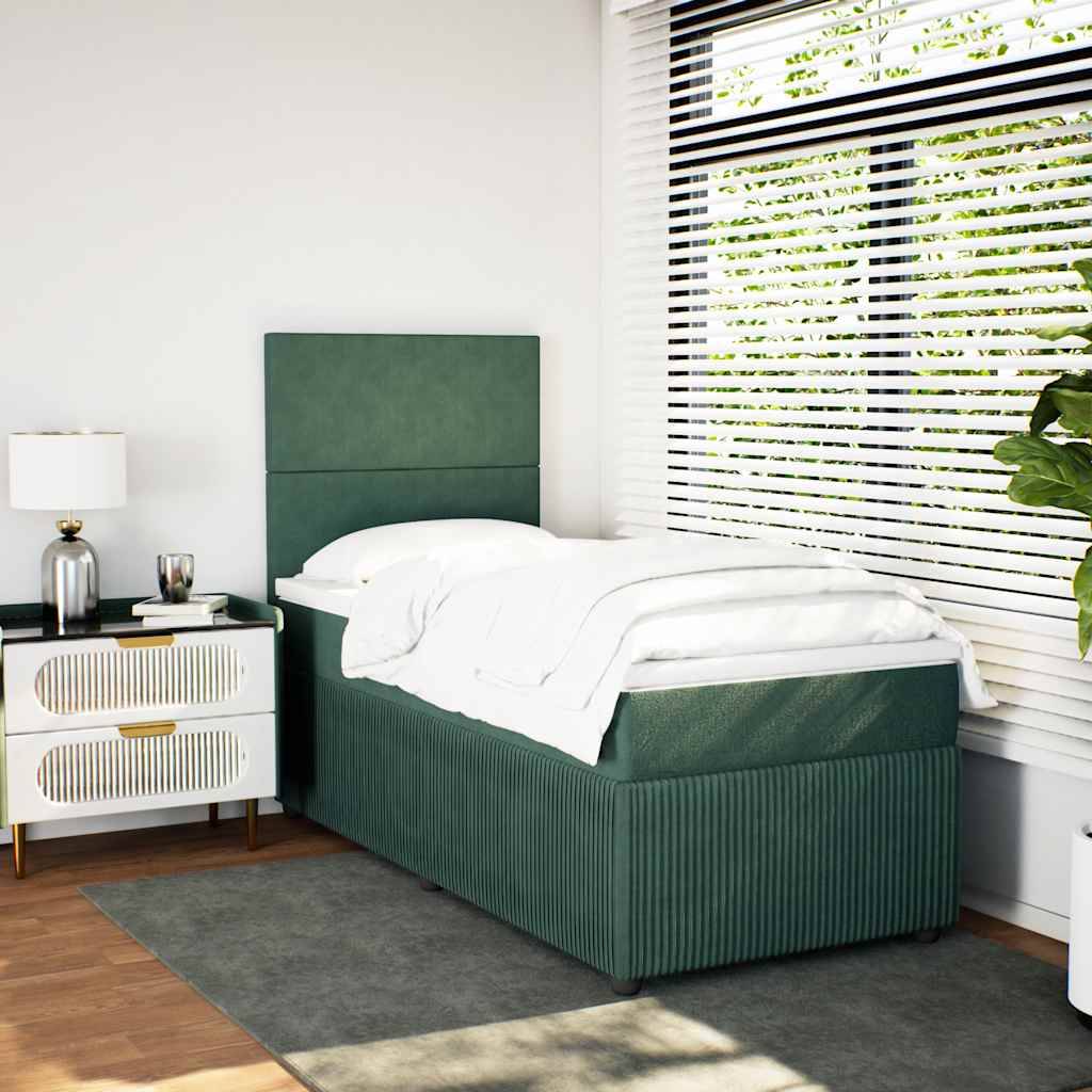 vidaXL Boxspringbett mit Matratze Dunkelgrün 90x190 cm Samt