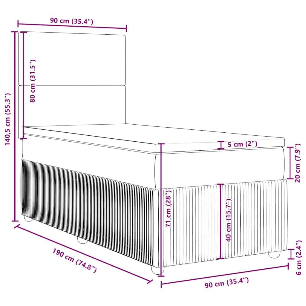vidaXL Boxspringbett mit Matratze Schwarz 90x190 cm Samt