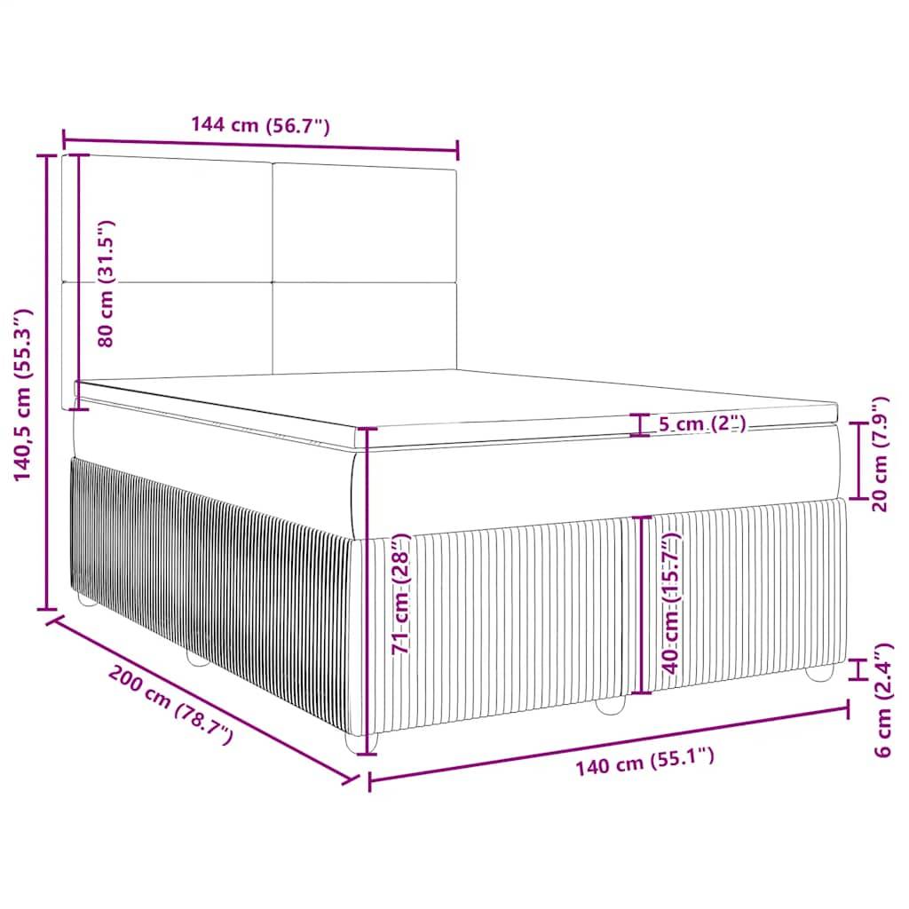 vidaXL Boxspringbett mit Matratze Dunkelgrau 140x200 cm Samt