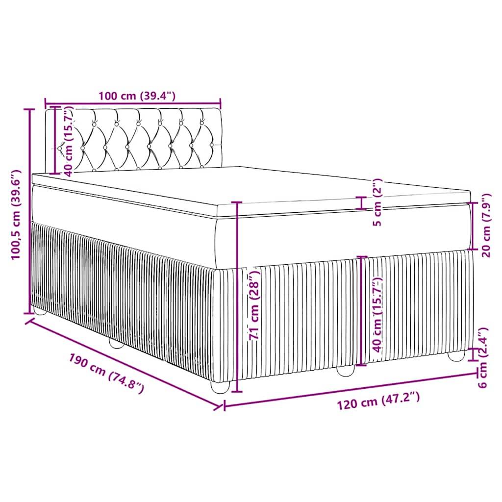 vidaXL Boxspringbett mit Matratze Dunkelgrau 120x190 cm Samt