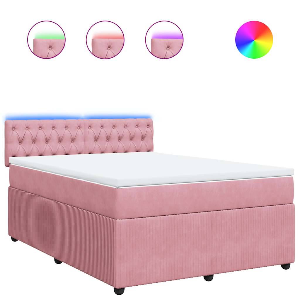 vidaXL Boxspringbett mit Matratze Rosa 140x190 cm Samt