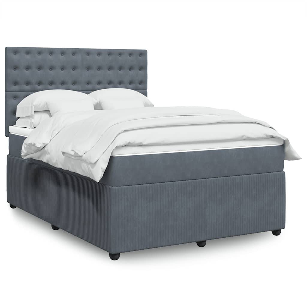 vidaXL Boxspringbett mit Matratze Dunkelgrau 140x190 cm Samt