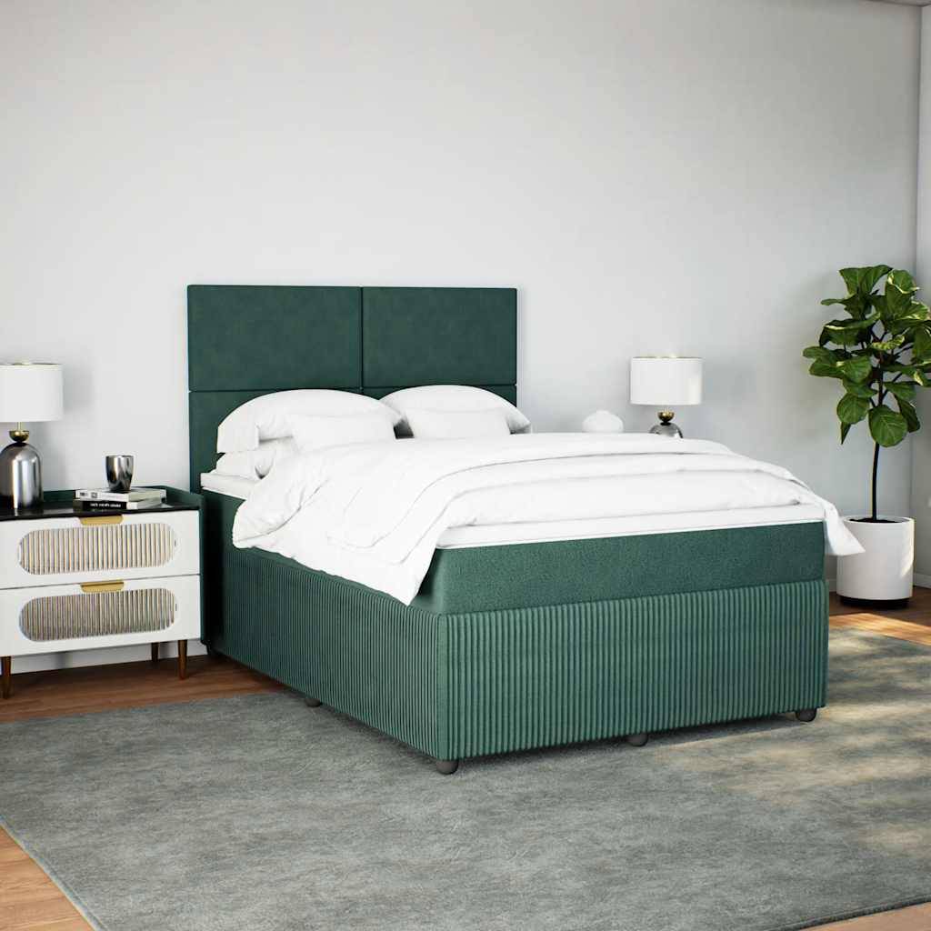 vidaXL Boxspringbett mit Matratze Dunkelgrün 140x190 cm Samt