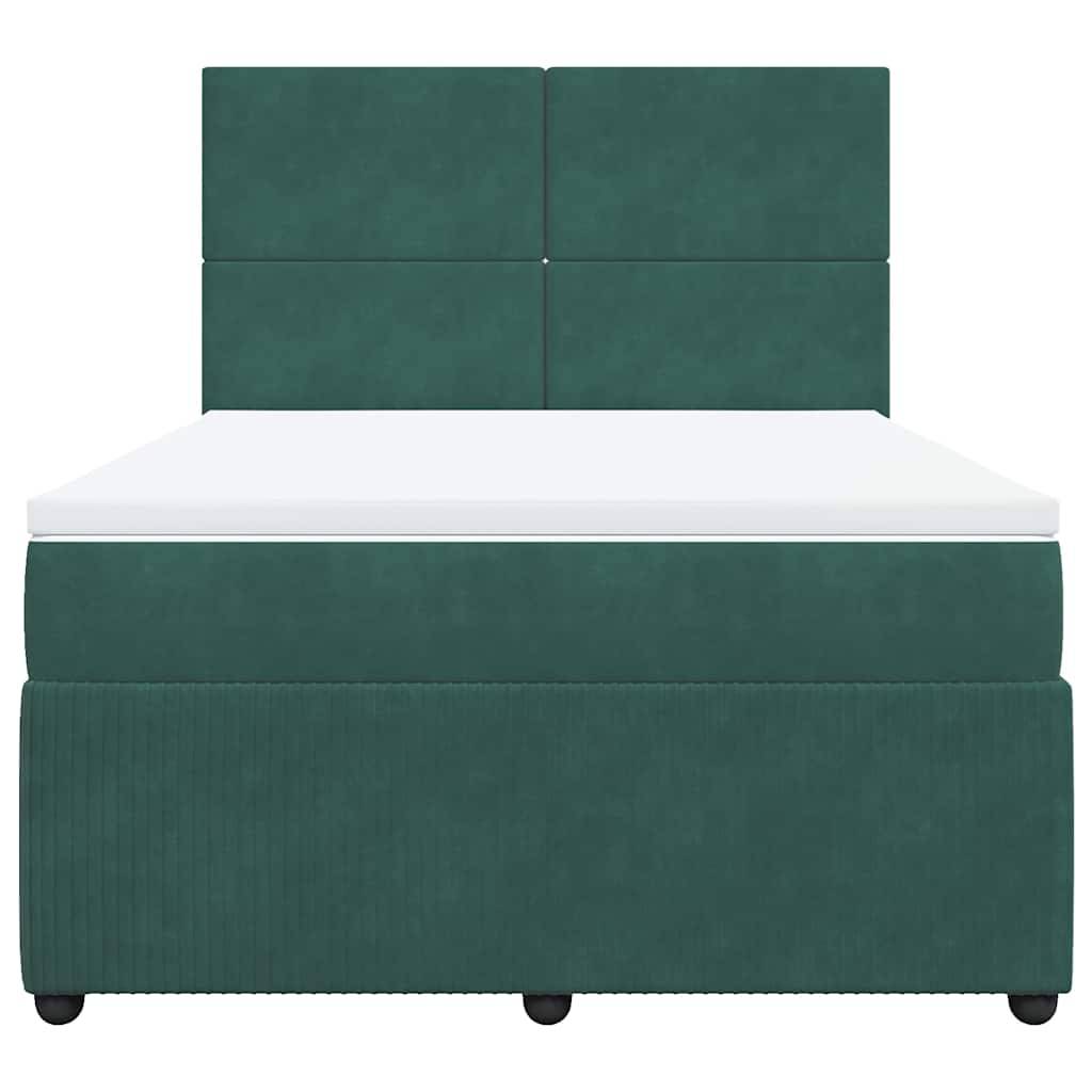 vidaXL Boxspringbett mit Matratze Dunkelgrün 140x190 cm Samt