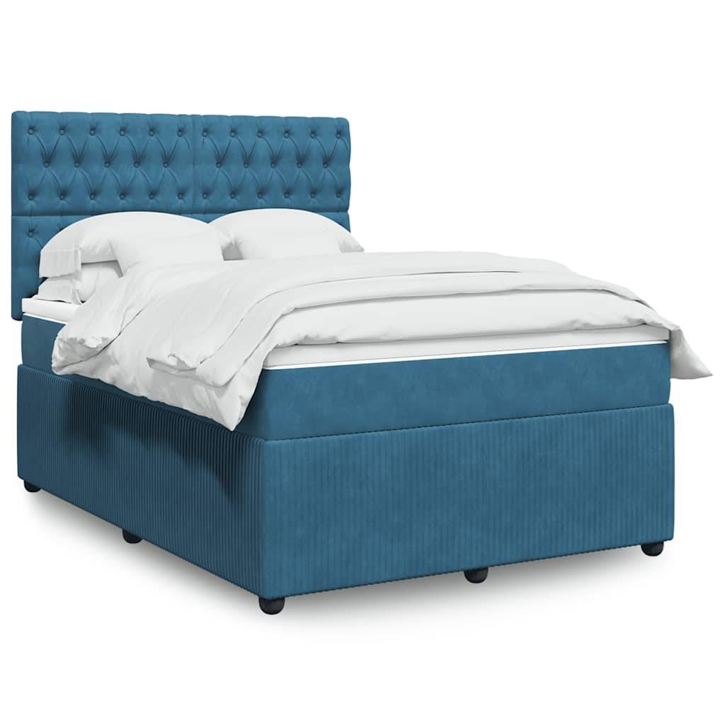 vidaXL Boxspringbett mit Matratze Dunkelblau 140x190 cm Samt