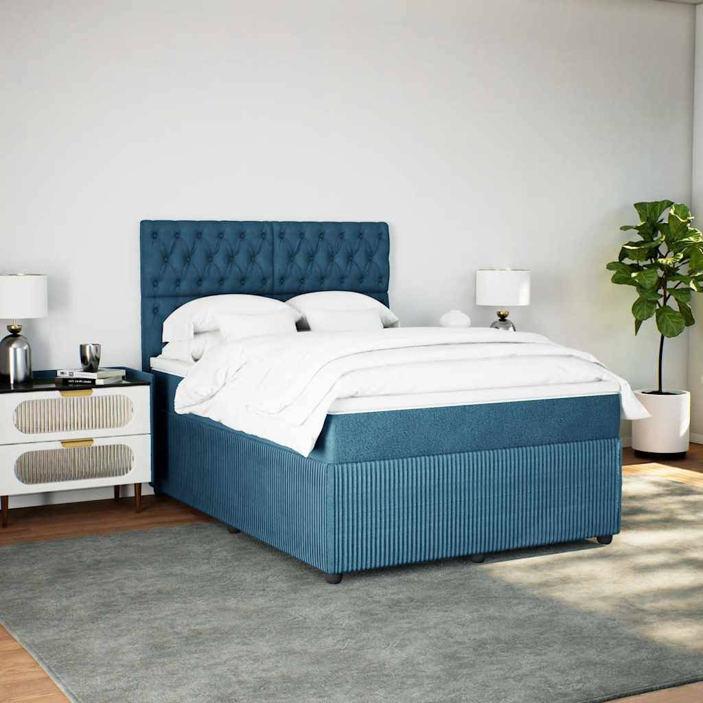 vidaXL Boxspringbett mit Matratze Dunkelblau 140x190 cm Samt