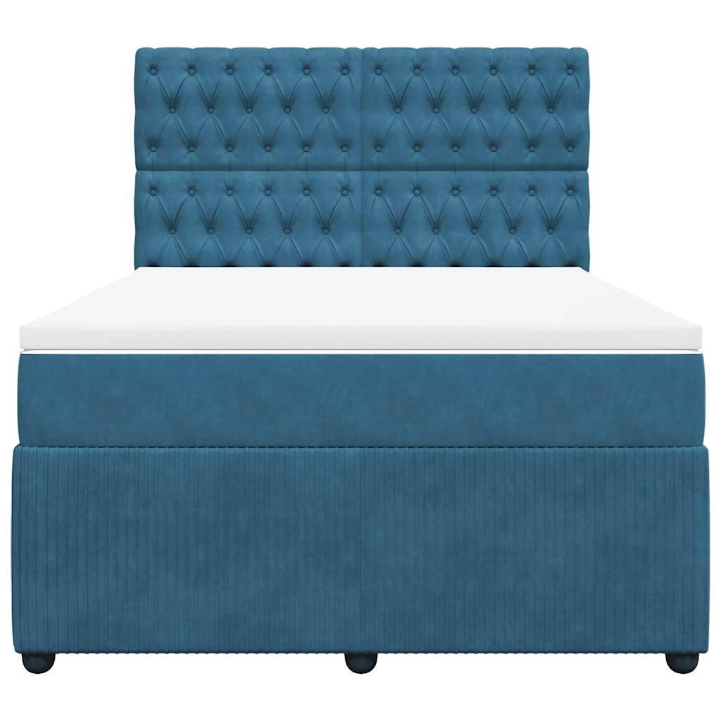 vidaXL Boxspringbett mit Matratze Dunkelblau 140x190 cm Samt