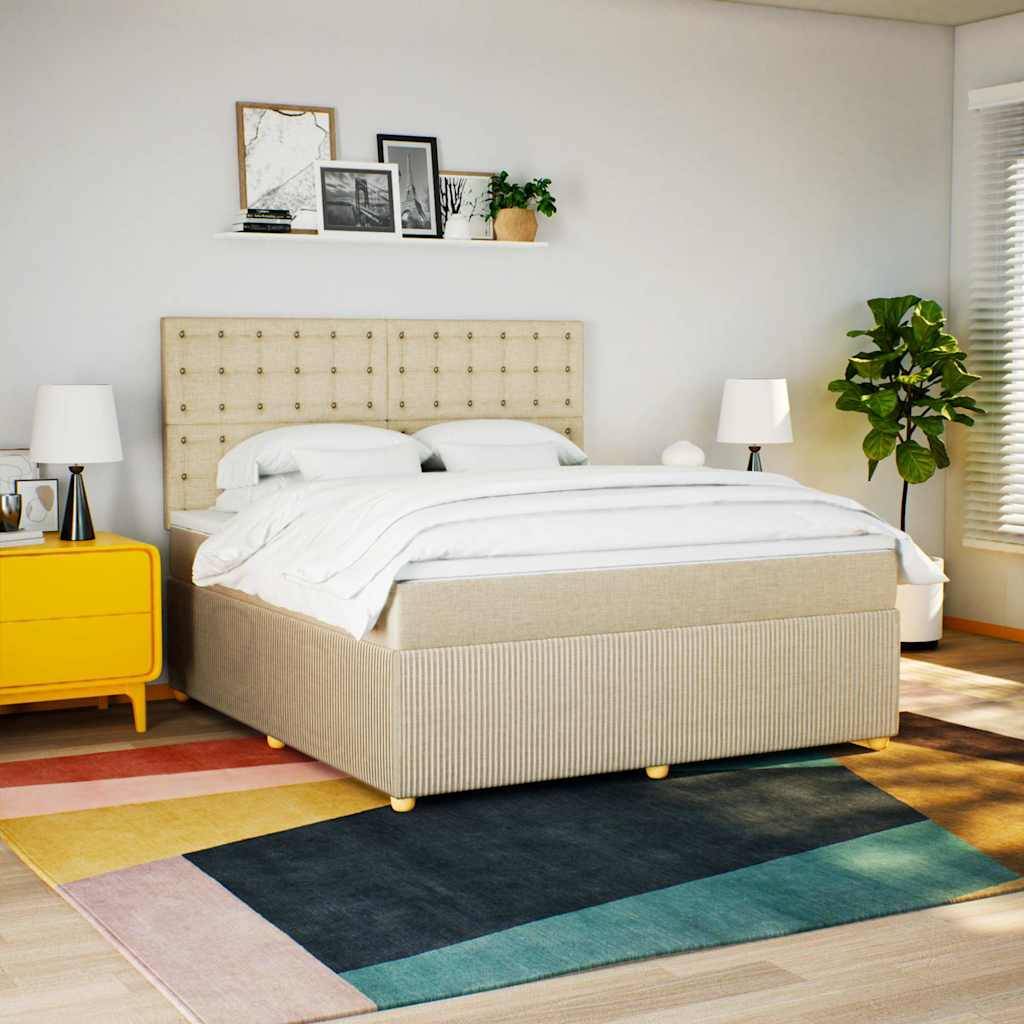 vidaXL Boxspringbett mit Matratze Creme 180x200 cm Stoff