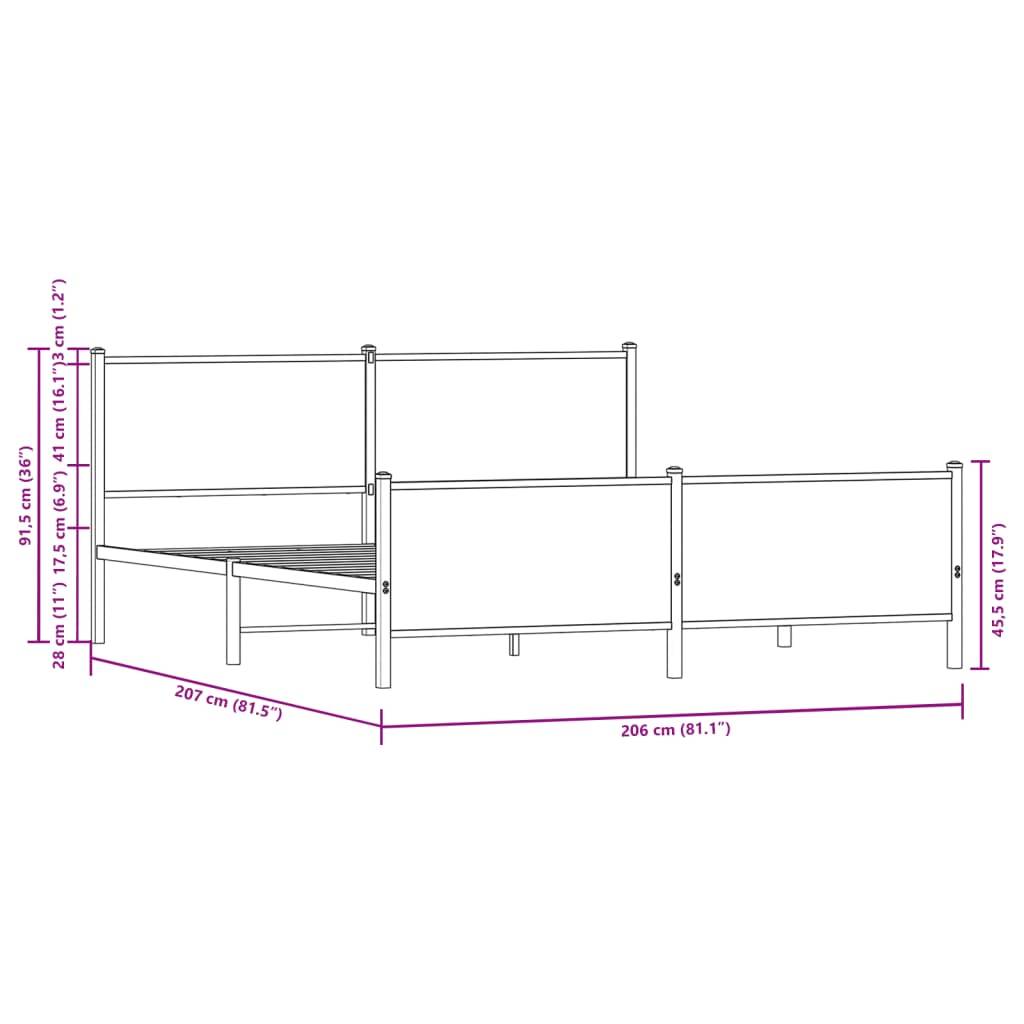 vidaXL Metallbett ohne Matratze Sonoma-Eiche 200x200 cm