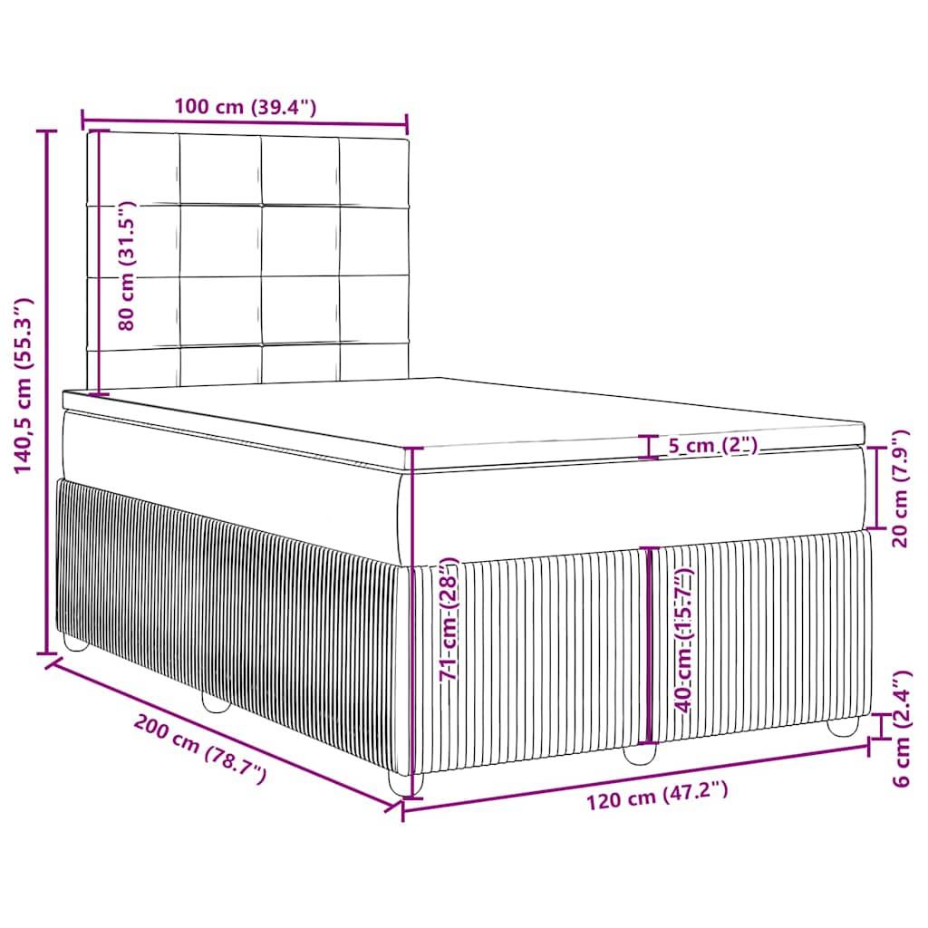 vidaXL Boxspringbett mit Matratze Dunkelgrau 120x200 cm Samt