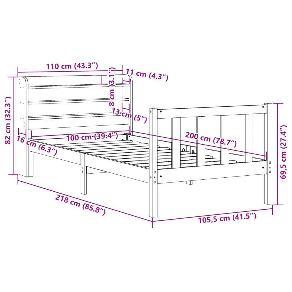vidaXL Bettgestell mit Kopfteil ohne Matratze Wachsbraun 100x200 cm