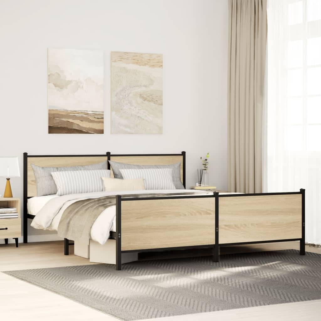 vidaXL Metallbett ohne Matratze Sonoma-Eiche 200x200 cm